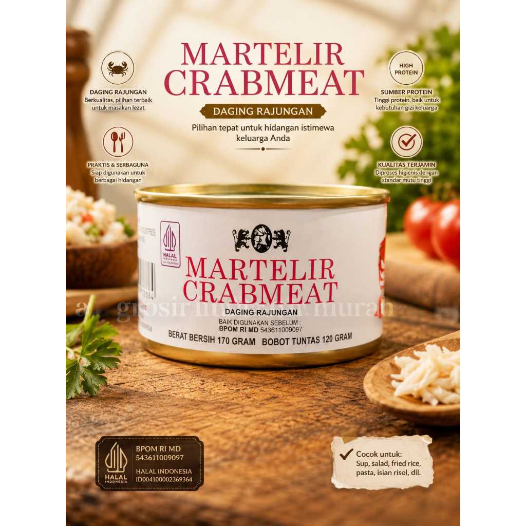 MARTELIR CRABMEAT DAGING KEPITING RAJUNGAN KALENG BAHAN MASAK DAGING KEPITING KEMASAN MURAH
