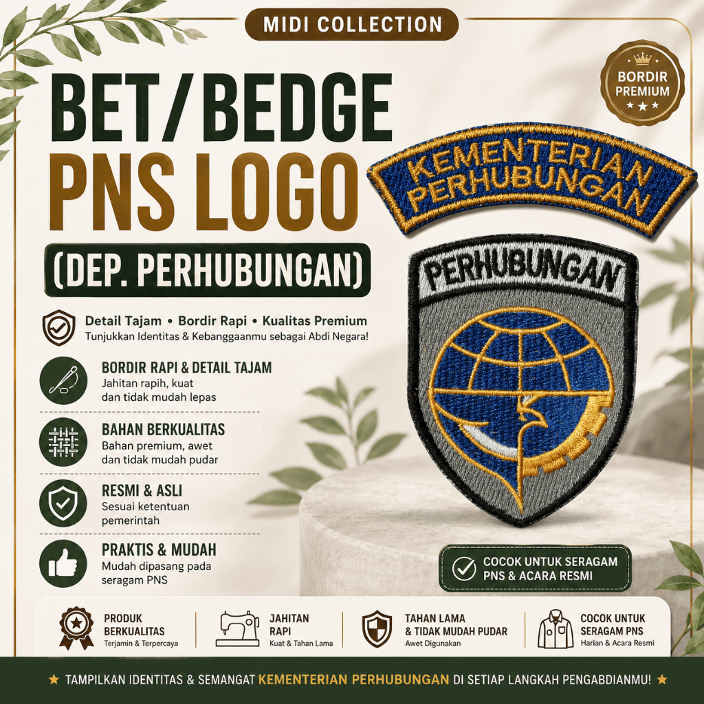 Bet PNS Bordir Departemen Perhubungan Badge Logo ASN Bordir Premium Seragam