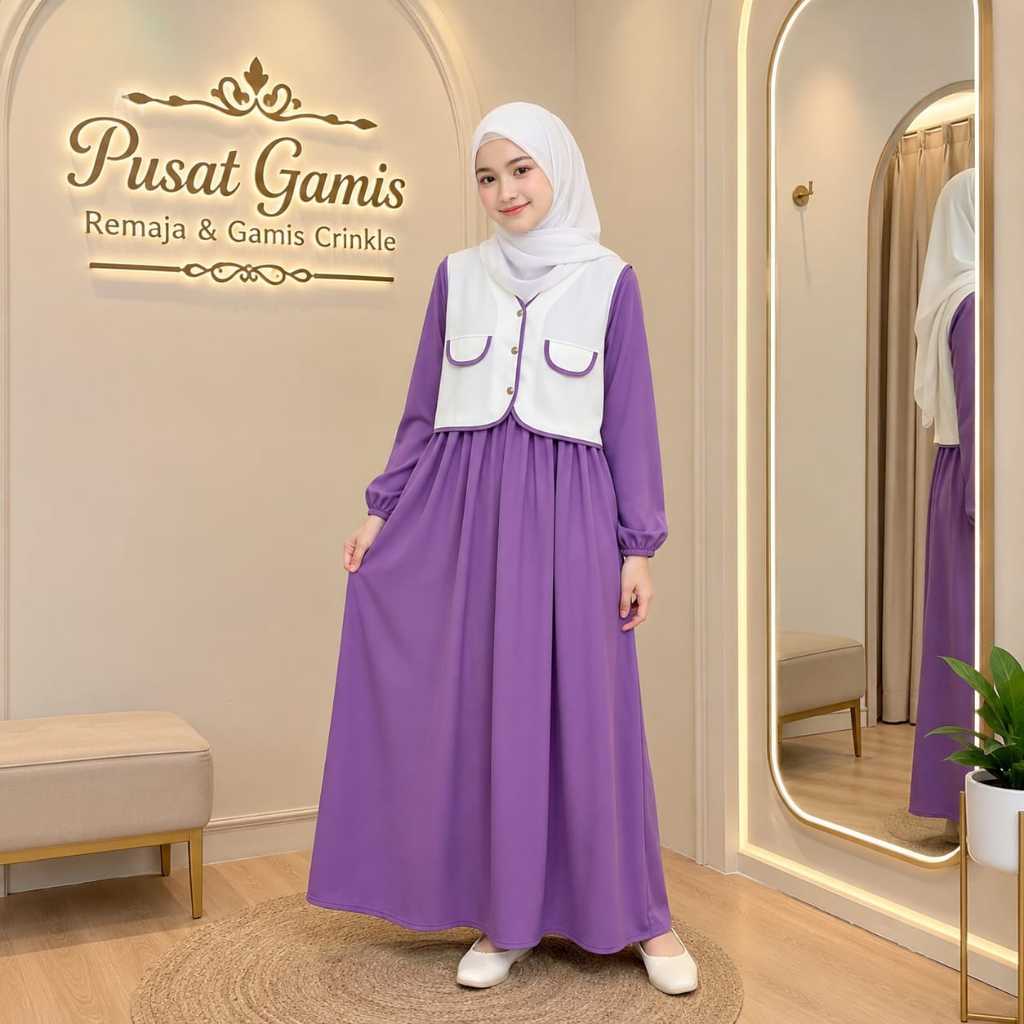 CELINE DRESS Gamis Remaja Premium - Kombinasi Crinkle & Knit Elegan Mewah
