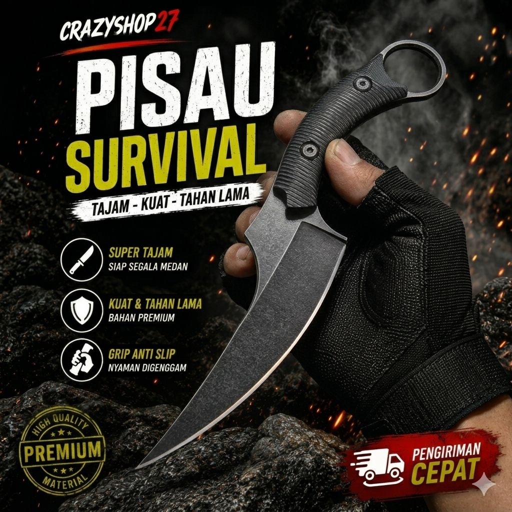 Pisau Survival Tactical Fullset Dengan Sarung Kydex