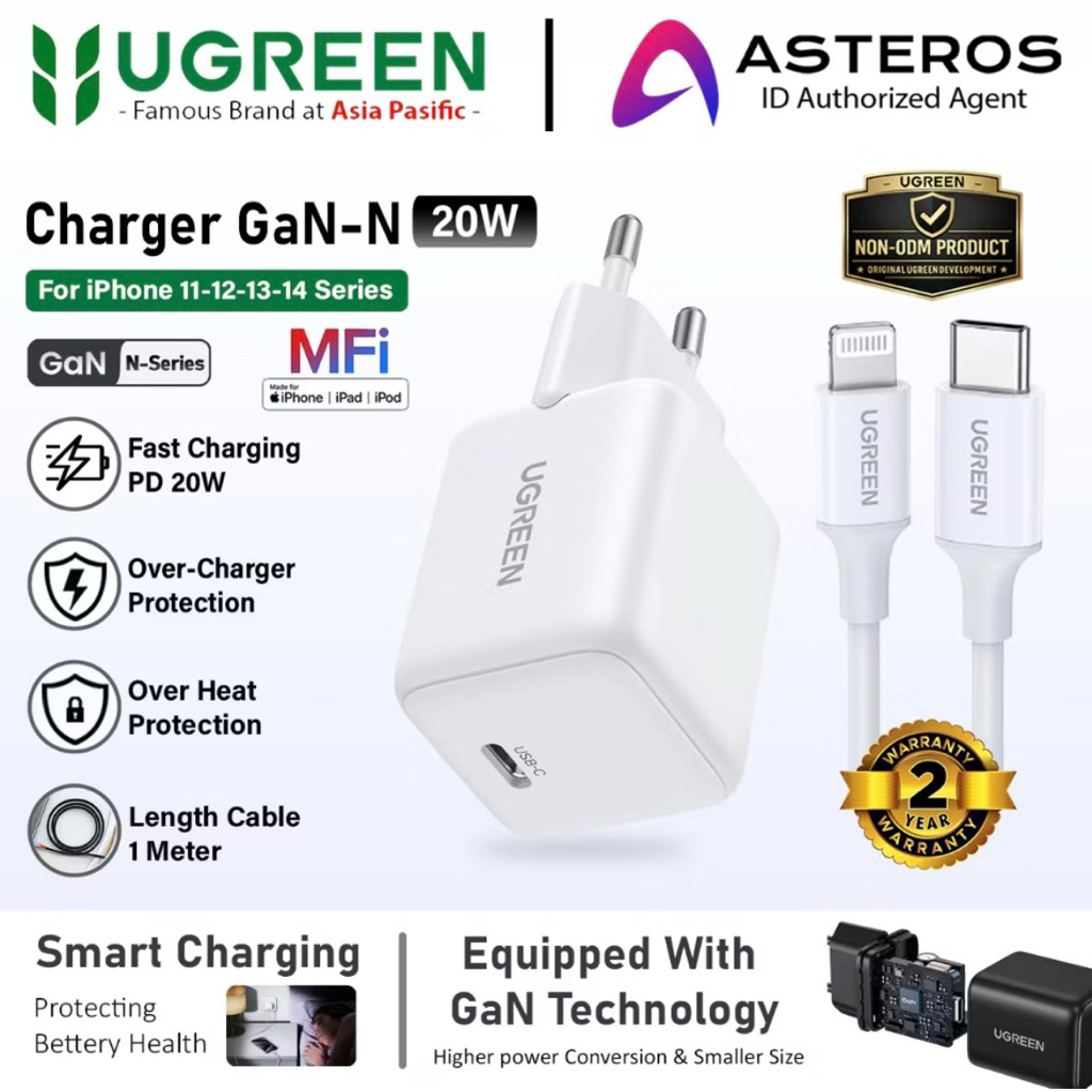 UGREEN GAN Charger iPhone 11 12 13 14 Pro Max Type C to Lightning Mfi Fast Charging 20W 30W // UGREE