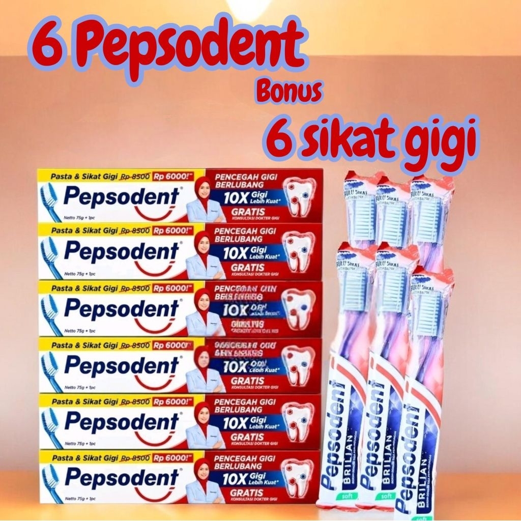 6 Pepsodent gratis 6 sikat gigi