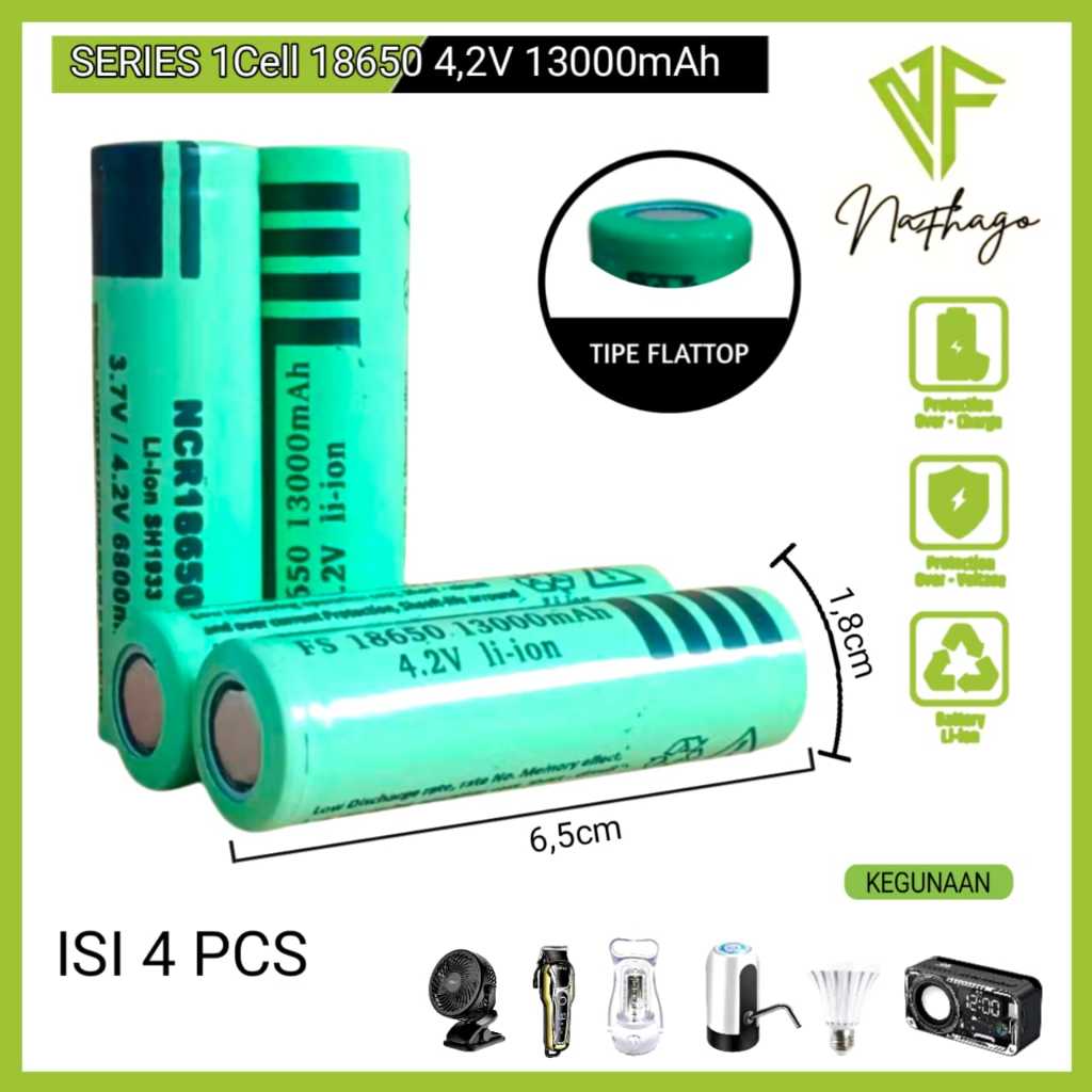 Baterai Charger Atau Baterai Cas / Baterai Isi Ulang Tipe Li-ion FS 18650 4.2Volt isi 4 pcs