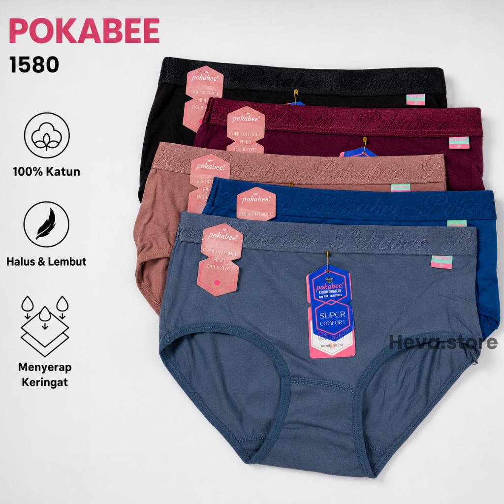 Celana Dalam Wanita Pokabe 1580 Karet Pinggang Besar Lebar CD Segitiga Cewek Katun Tebal