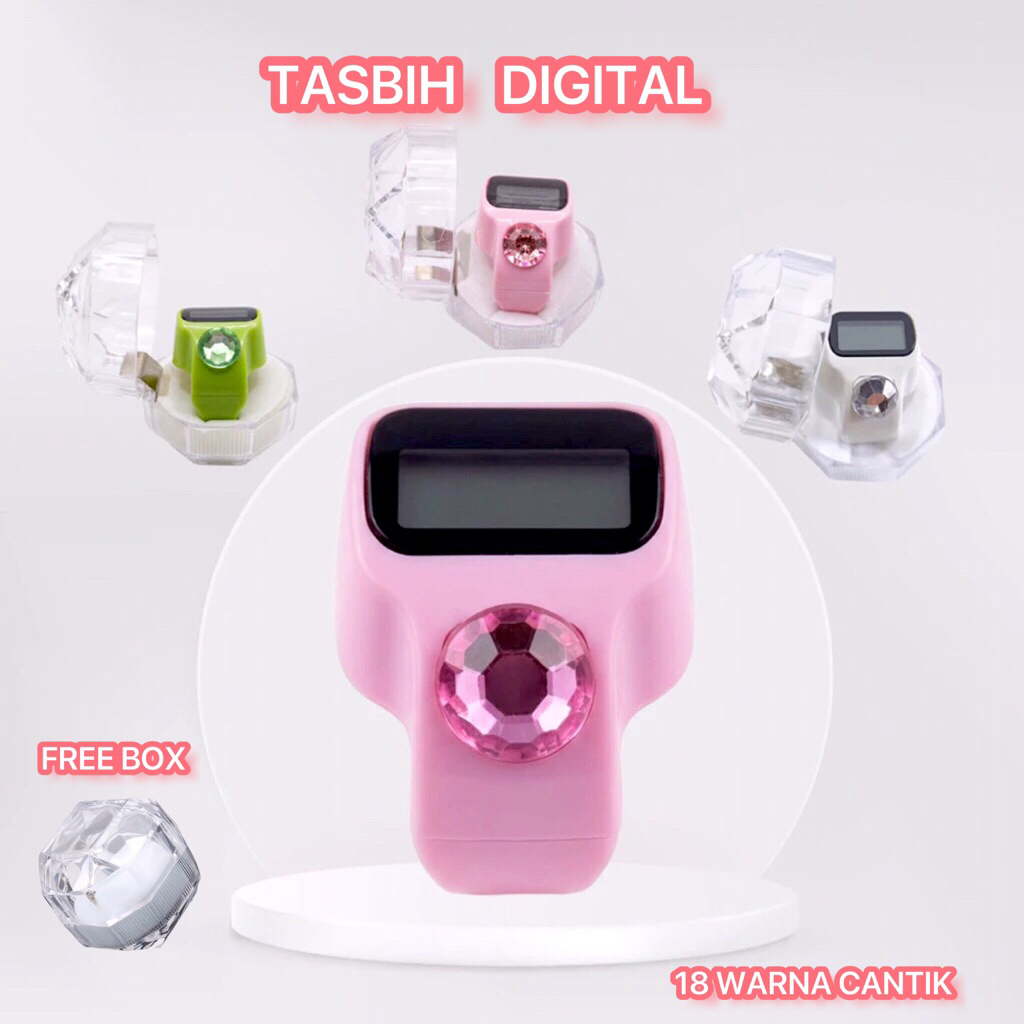 Cincin Tasbih Digital Wanita Diamond Cantik Counter Ring Elektrik Banyak Warna
