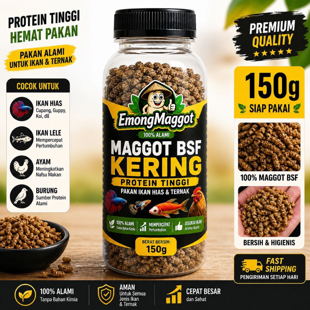 Maggot Kering dengan Pigmen Warna untuk Peningkatan Warna Ikan