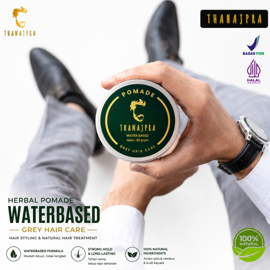 Pomade Thanajpra Waterbased - Minyak Rambut Pria Wangi, Penghitam Rambut Alami bukan Semir, Penghila