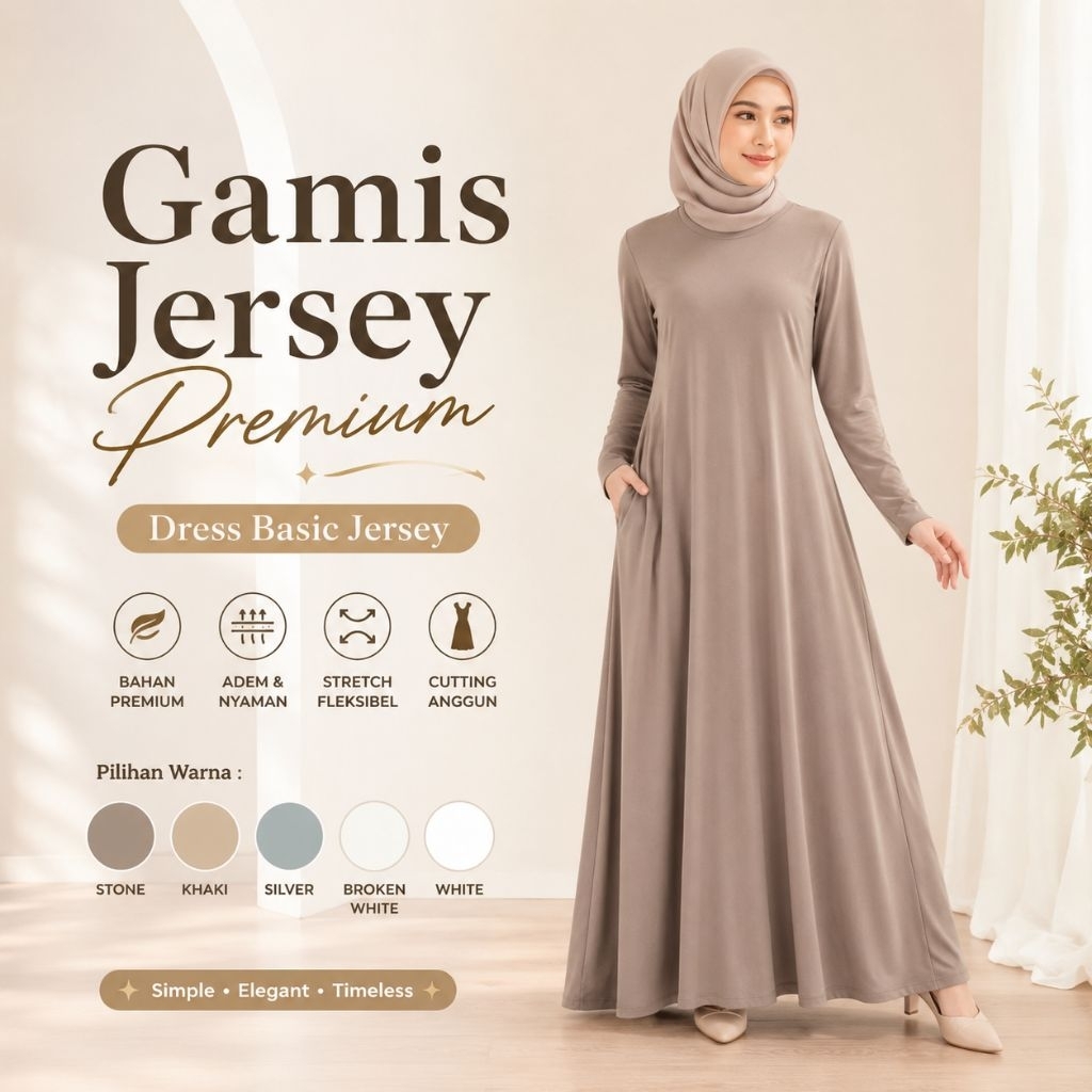 Gamis Jersey Premium | Dress Gamis Basic Jersey BB 50 - 80 Kg