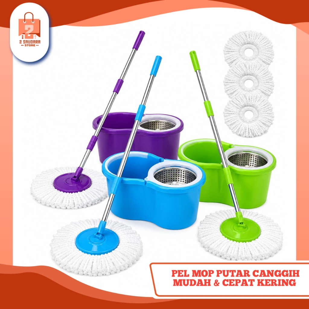 Alat Pel Lantai Spin Mop Putar 360 Derajat Merk Vanstar / Pel Lantai Stainless HA / Magic Mop