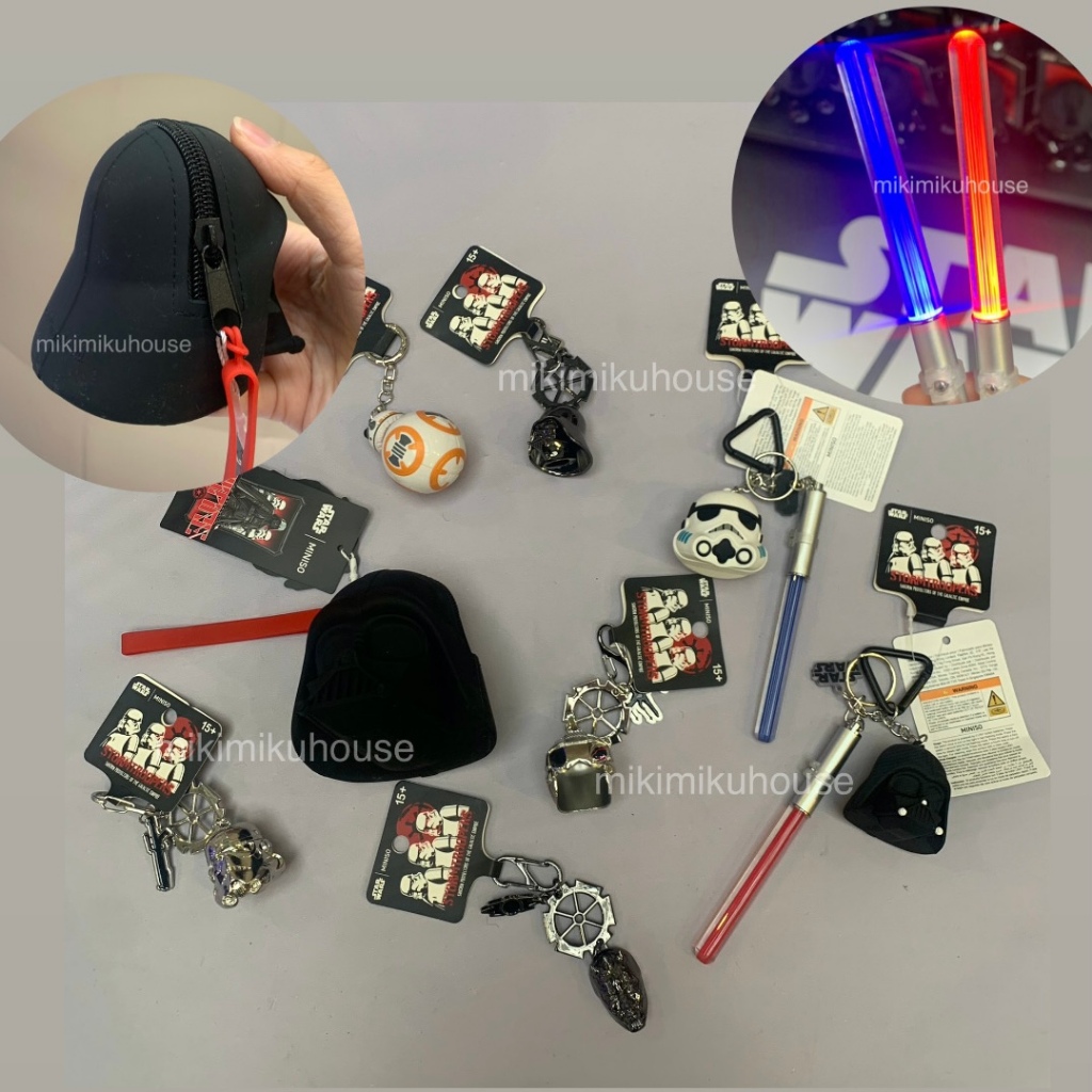 READY STOCK MINISO STAR WARS LED LIGHTSABER KEYRING METAL KEYCHAIN LIGHT SABER STORMTOOPER DARTH VAD