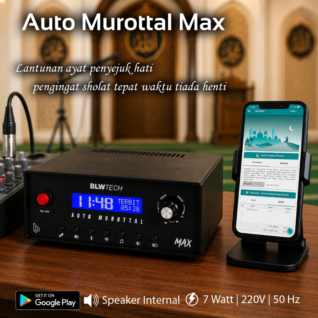 Auto Murottal Tartil Tarhim Max MASJID Otomatis dan Manual menjelang waktu sholat setting HP Android