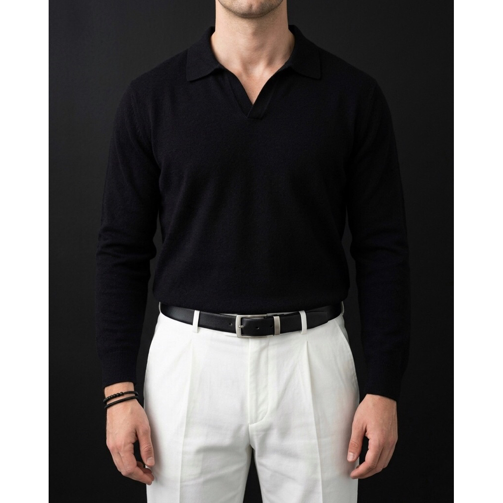 POLO KNIT OPEN COLLAR BY ECRU STANDARD WITH BLACK COLOR