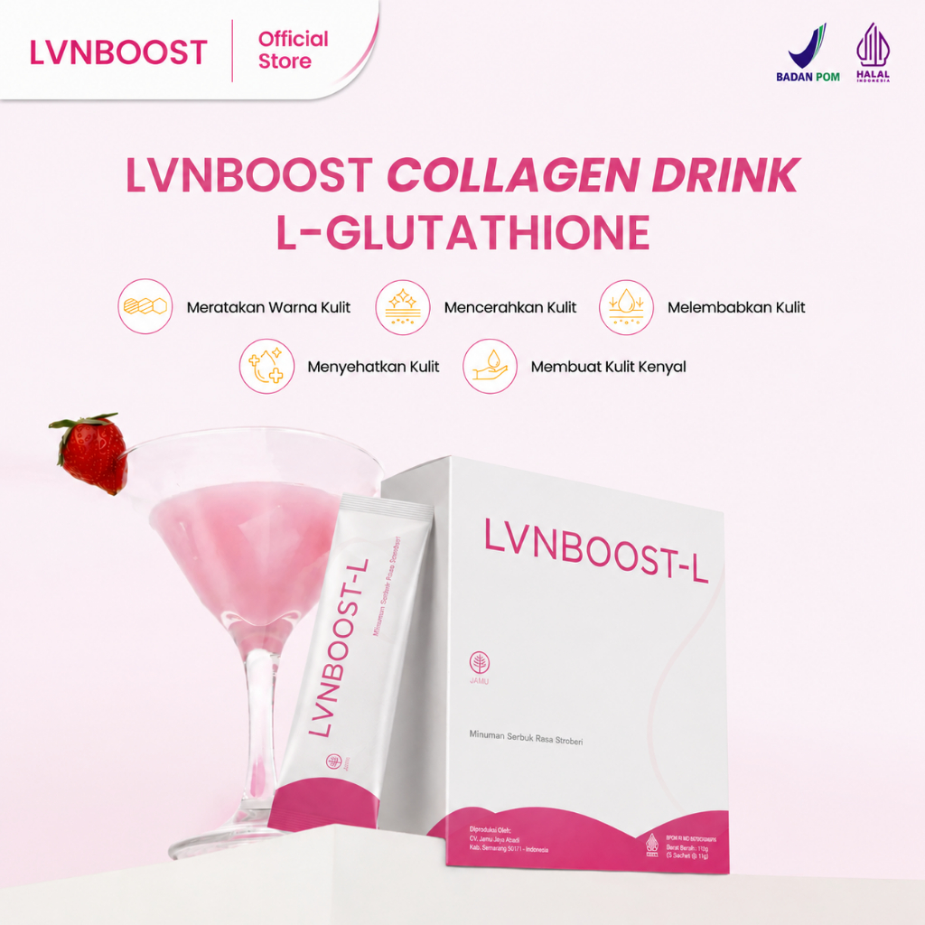 LVN BOOST-L ORIGINAL | COLLAGEN DRINK RASA STROBERI | MENCERAHKAN DAN MEMUTIHKAN KULIT