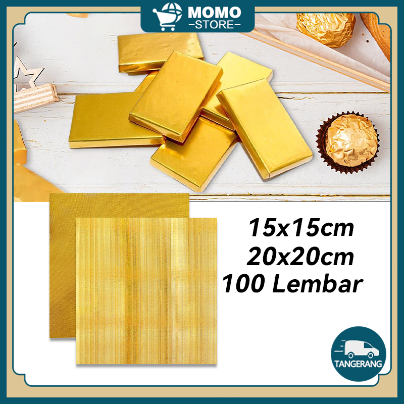 100 Lembar Lembaran Foil Pembungkus Coklat Bahan Alumunium Foil Wrap Kertas Emas Bungkus Coklat Serb