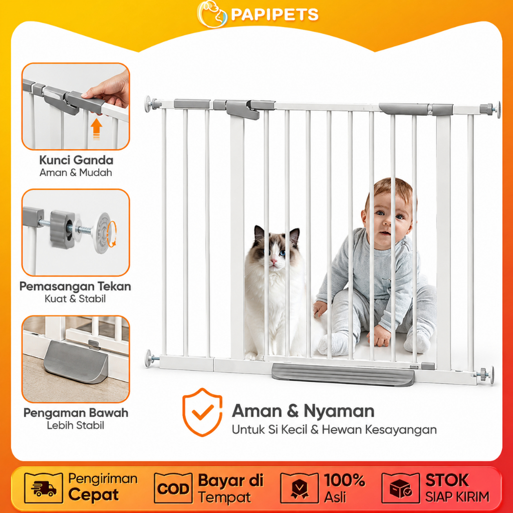PAPIPETS Baby Safety Gate Pagar Pintu Bayi Penghalang Pintu Bayi Pagar Tangga Bayi Pagar Pengaman Ba