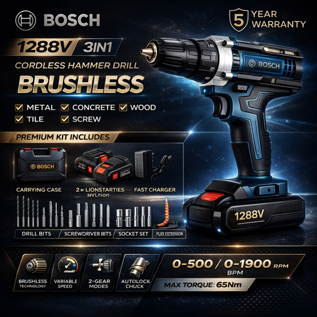 Bosch 1288V Mesin Bor Baterai 2 in 1 Tangan Cordless Drill Battery Bor Cordless Power Drills Kit Cor