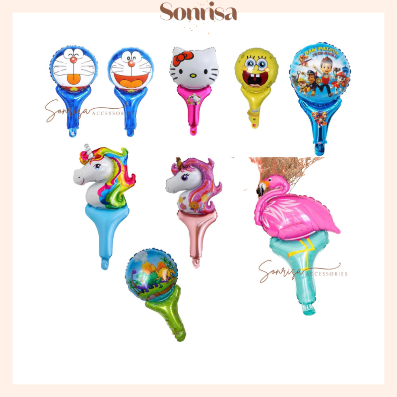 SONRISA - BALON FOIL PENTUNGAN PENDEK KARAKTER / BALON KARAKTER PENTUNGAN / BALON TONGKAT KARAKTER