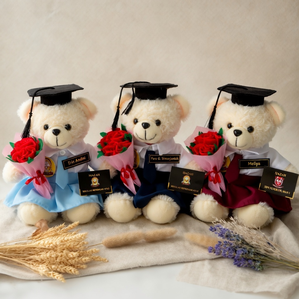 Boneka Wisuda Teddy Bear SD SMP SMA dengan mini Buket Bunga