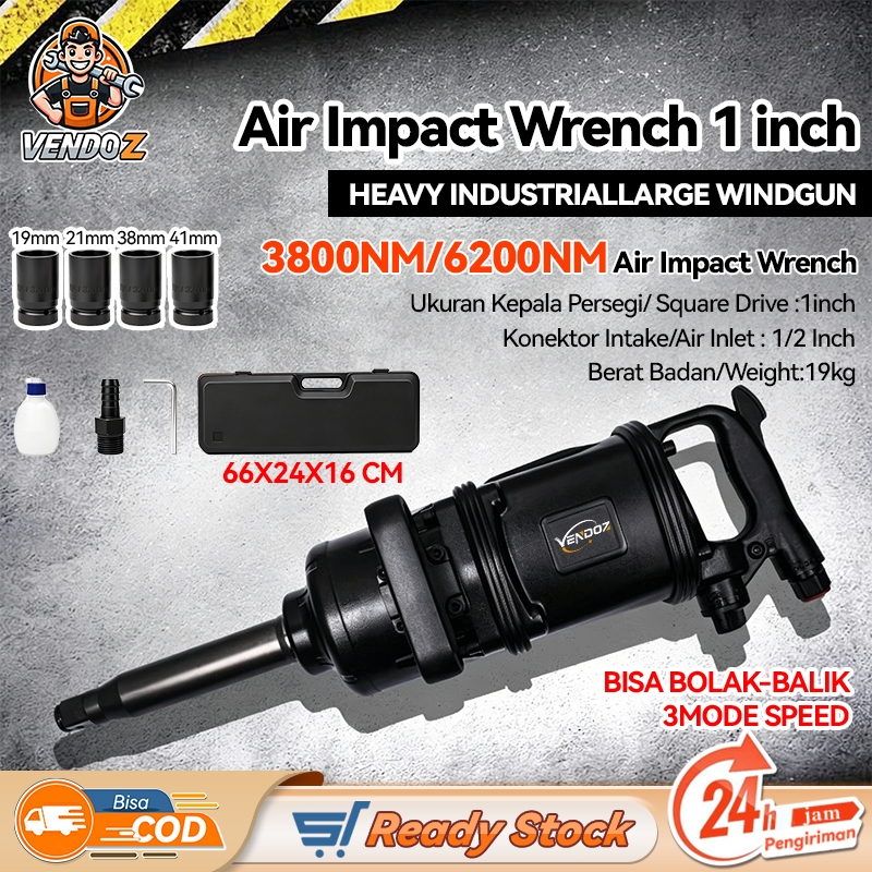 VENDOZ Bor Angin Kompresor Air Impact Wrench 1 inch HEAVY DUTY 3800N.m Alat Buka Baut Roda Truck - A