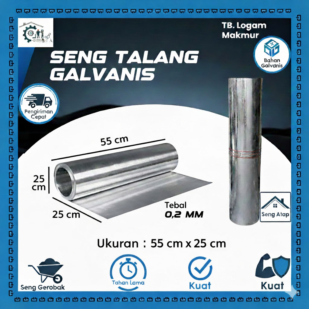 Seng talang galvanis roll 55 cm x 25 cm / plat seng galvanis lembaran potongan