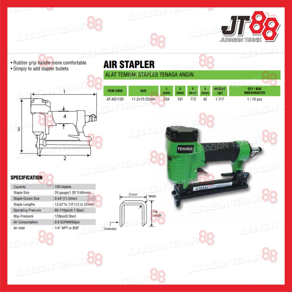 TEKIRO AIR STAPLER A1022J ALAT TEMBAK TEMBAKAN STAPLES U ANGIN UDARA KOMPRESOR KOMPRESSOR COMPRESSOR