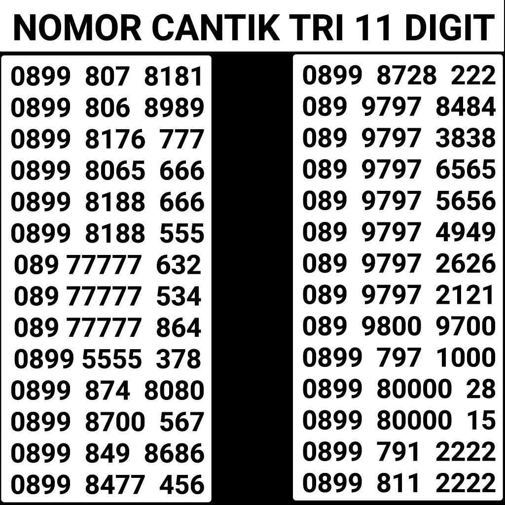 Nomor cantik kartu tri 11 digit Kartu perdana tri 11 digit triple 888 999 777
