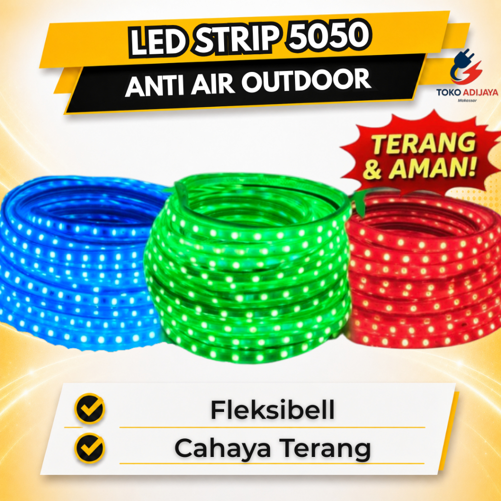 Lampu LED Strip 5050 Per Meter 220V | Lampu Selang LED Hias Plafon Cafe Rumah (Socket Terpisah)