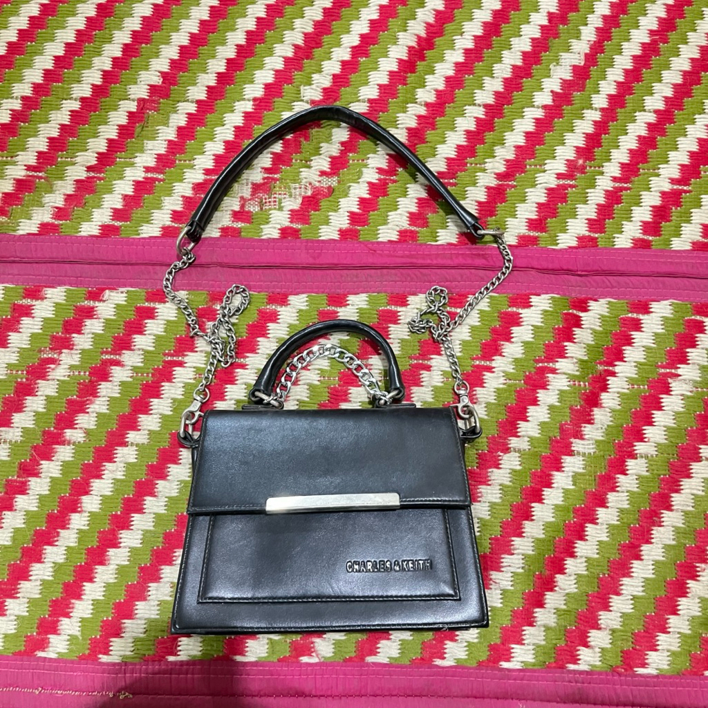 Tas Leather Charles & Keith Vintage Y2k Black Silver Women