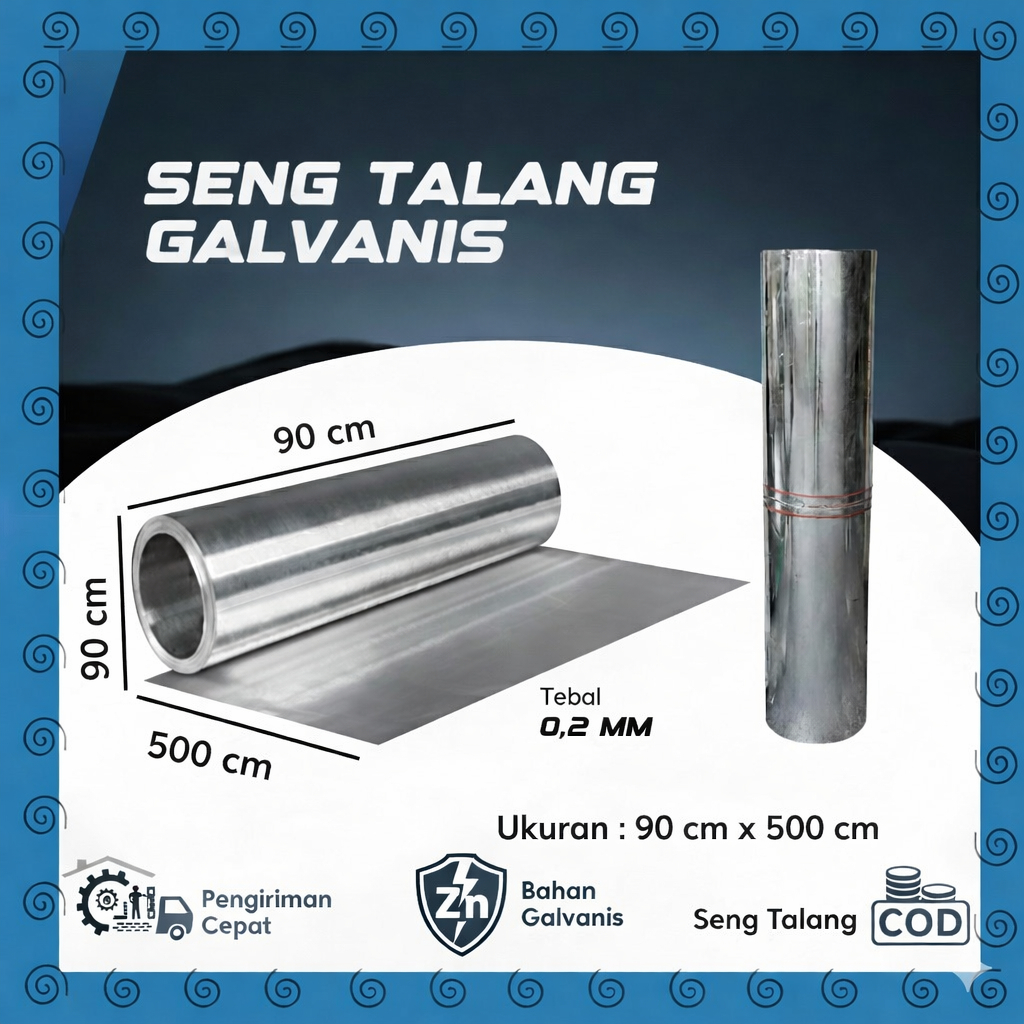 Seng galvanis lebar 90 cm x 5 meter anti karat 0.2mm seng plat galvanis