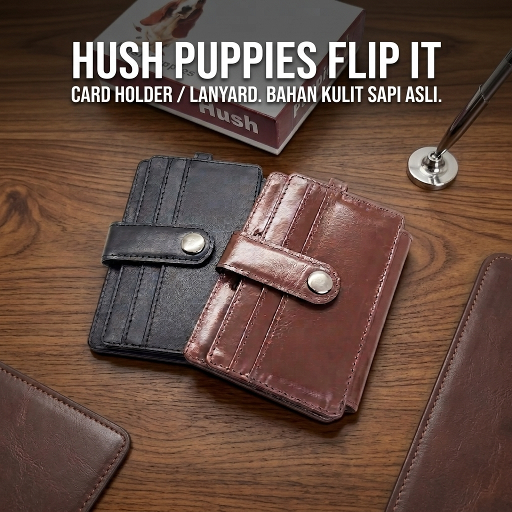 Dompet Kulit Hush Puppies FLIP IT Premium 100% Kulit | Hanging Wallet / ID Card