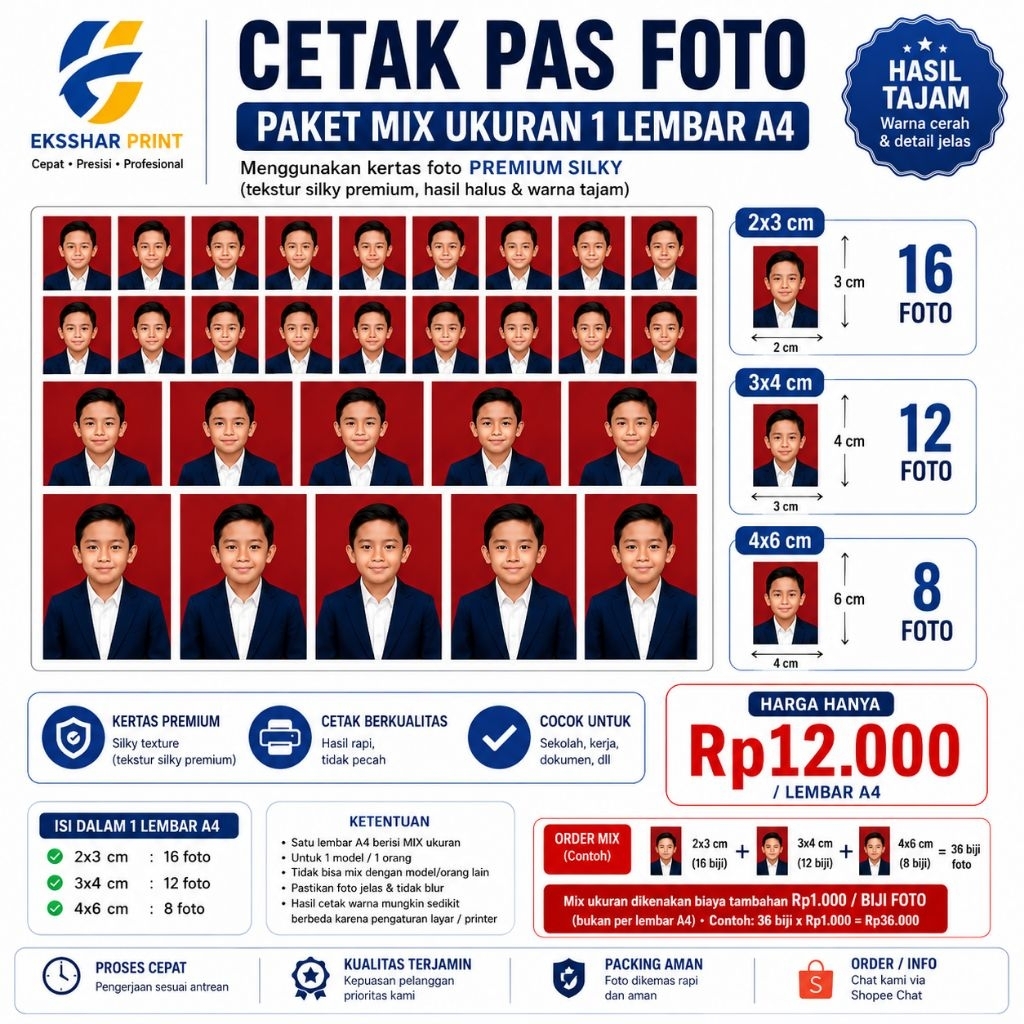 Cetak Pas Foto Background Merah, Biru