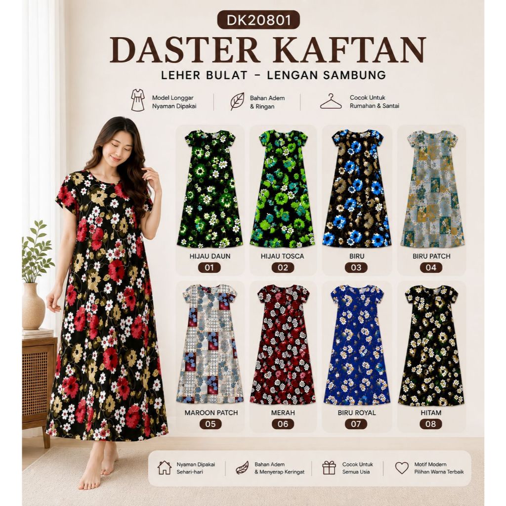 Daster Kaftan Lengan Pendek Rayon PREMIUM - Renova by Bintang Kencana