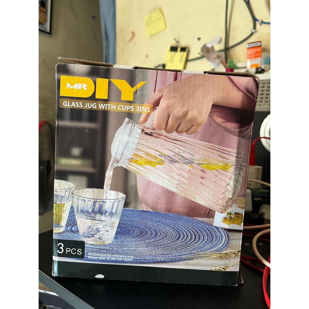 Mr DIY Glass Jug with Cups 3 in 1 Gelas dan teko air