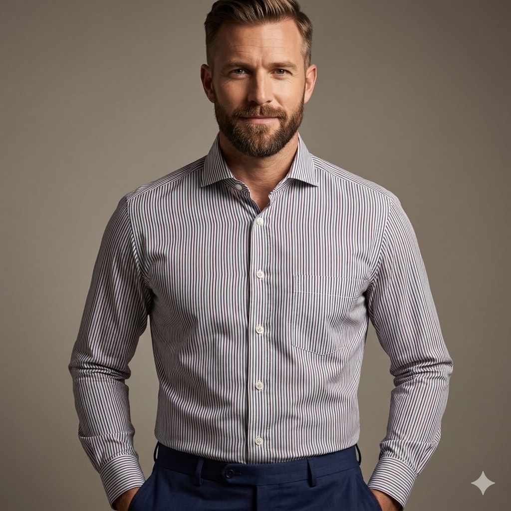 Ermenegildo Zegna Stripe Kemeja Lengan Panjang Authentic