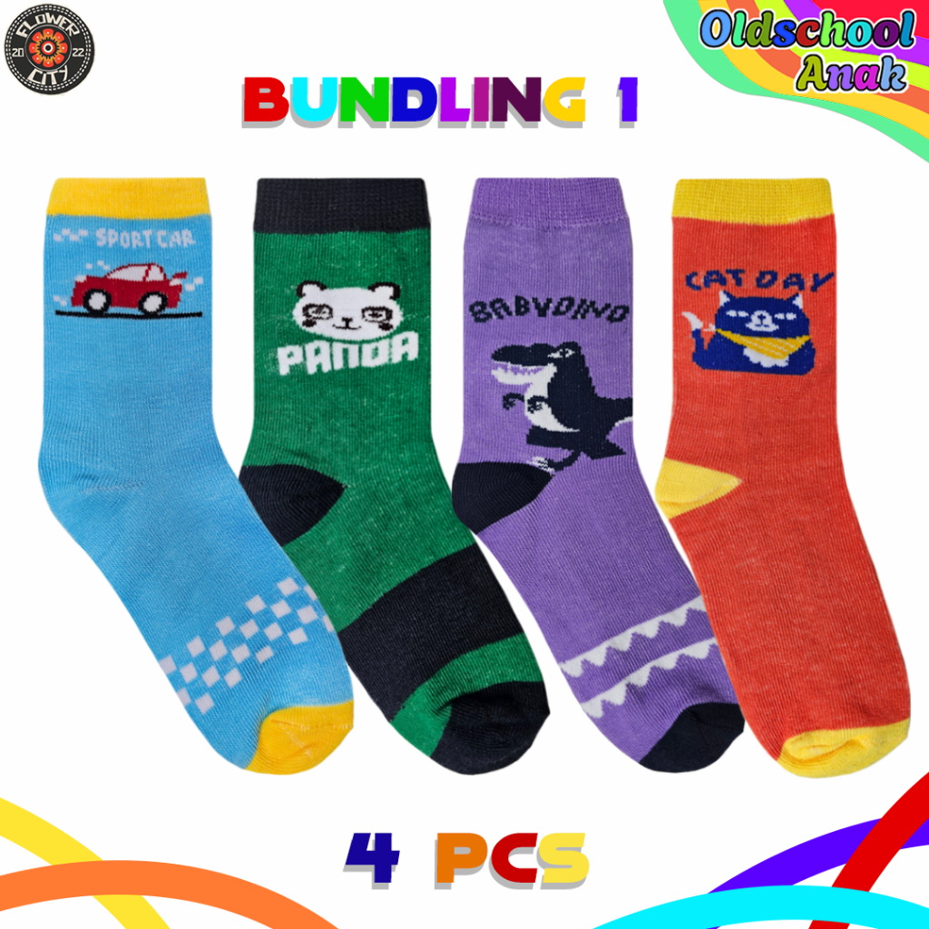 Bundling #1 - Kaos Kaki Anak Lucu - 4 PCS - Flower.City - H