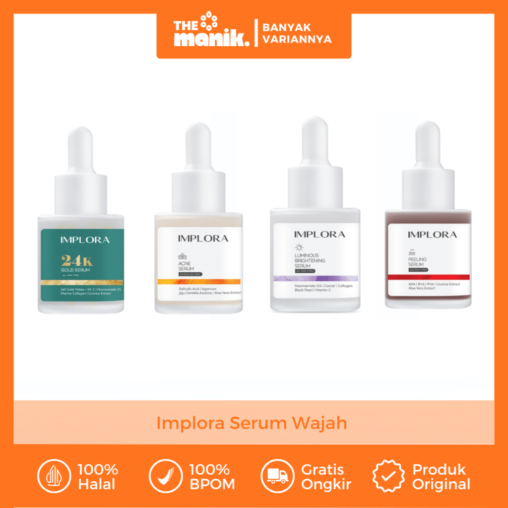 SERUM IMPLORA ORIGINAL BPOM  24K Gold Luminous Brightening Acne Peeling Serum Wajah Glowing Ampuh At