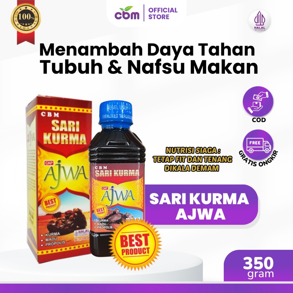 Sari Kurma Ajwa CBM ORIGINAL 100% 350gr Plus Propolis - Menambah Daya Tahan Tubuh Nafsu Makan Cegah 