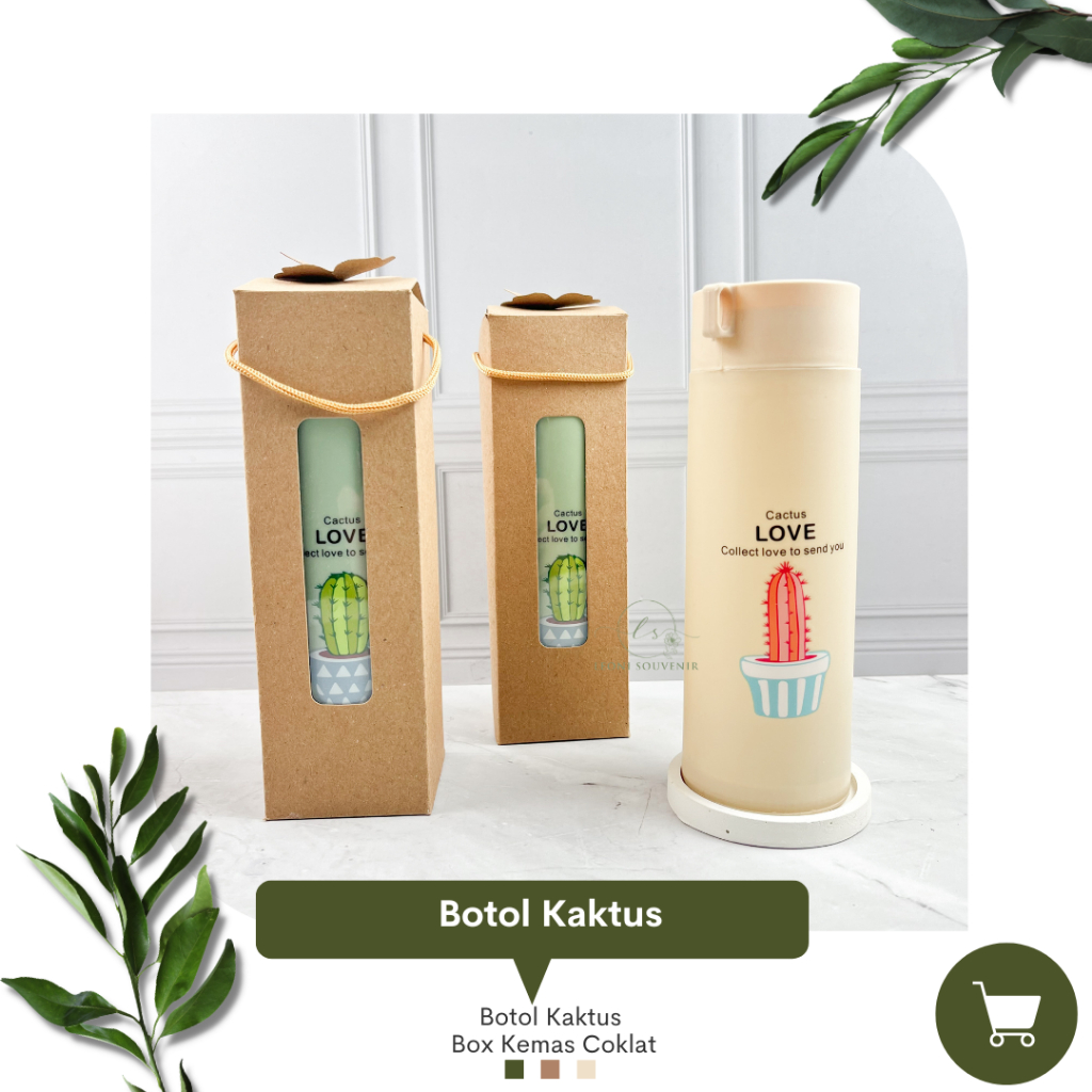 ( 10 pcs ) Souvenir Botol Tumbler Kaktus Kaca Kemasan Box Cokelat