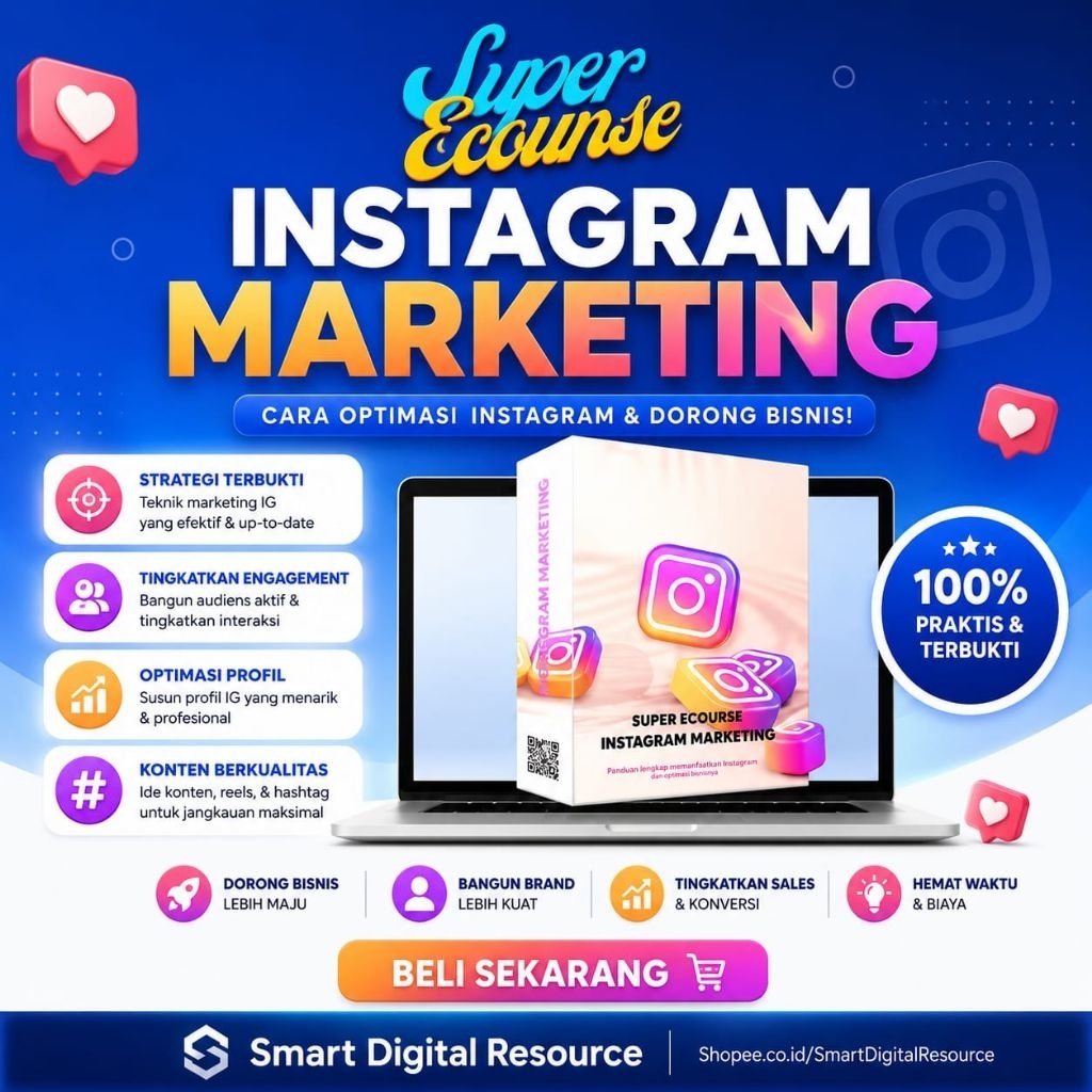 SUPER ECOURSE INSTAGRAM MARKETING  TUTORIAL DIGITAL MARKETING PELUANG USAHA ONLINE INTERNET TOOL BIS