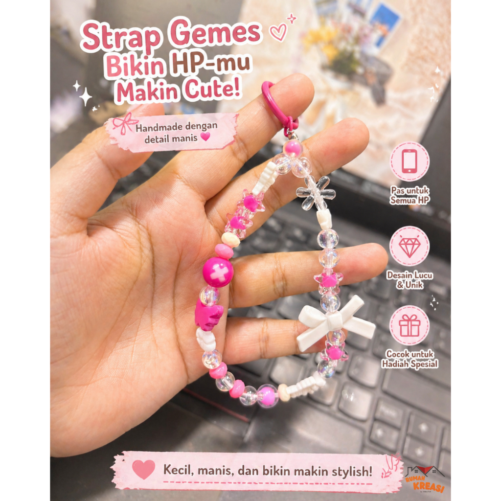 PS-11P Phone Strap / Mainan Hp / Phone Charm / Gantungan Hp Custom - Pink Series 1
