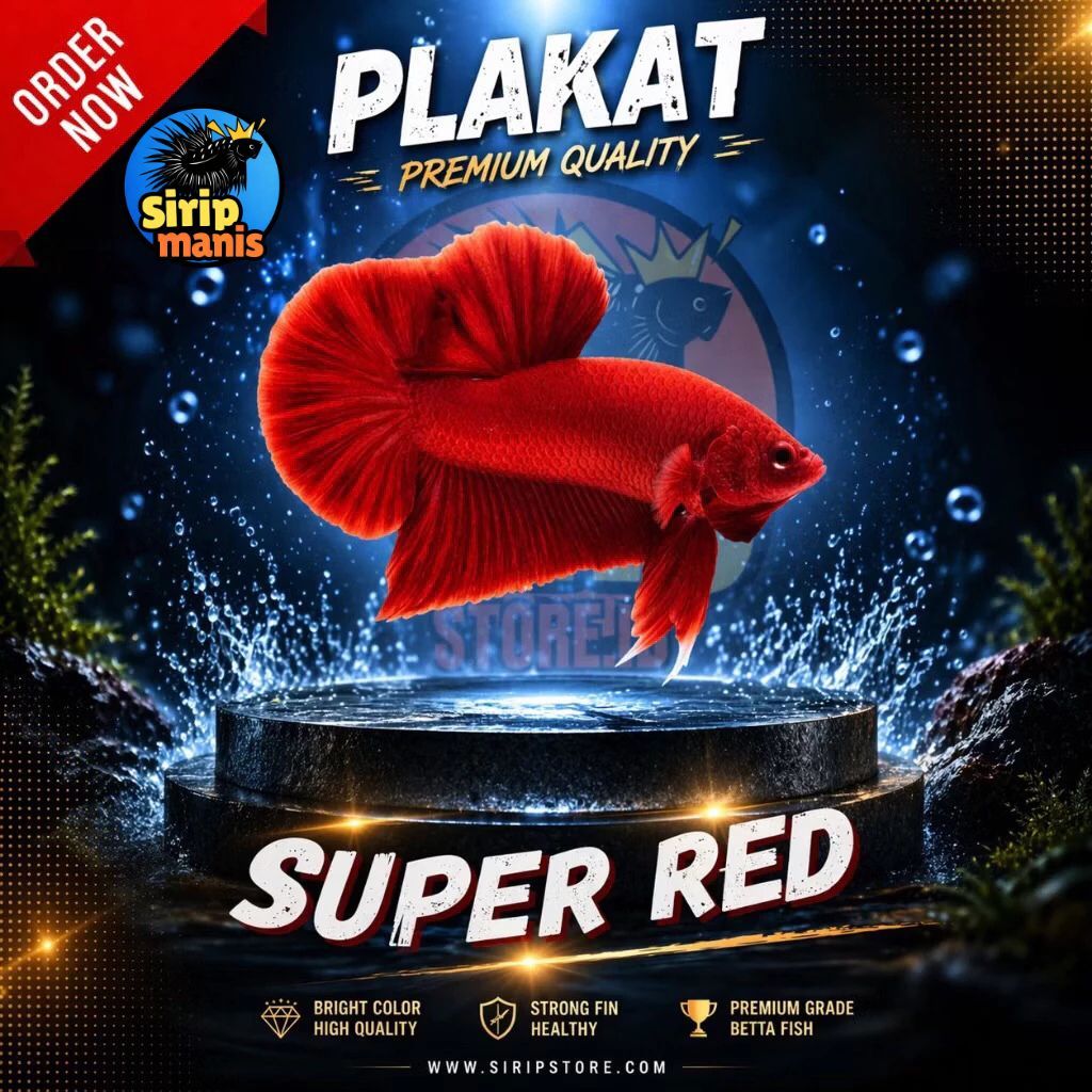 Cupang Plakat Super Red Grade A - Full Red Solid, Warna Menyala & Sirip Leba