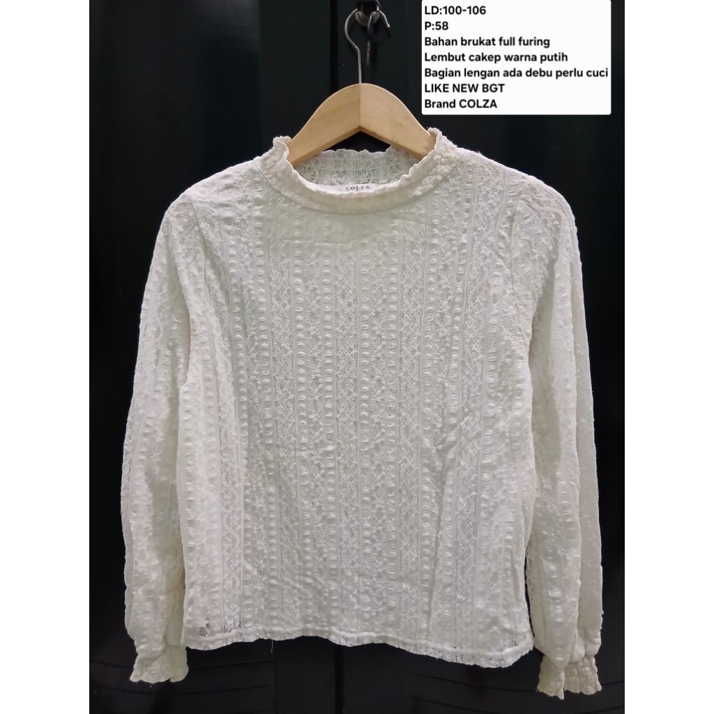 (COD)Atasan blouse brokat wanita warna putih