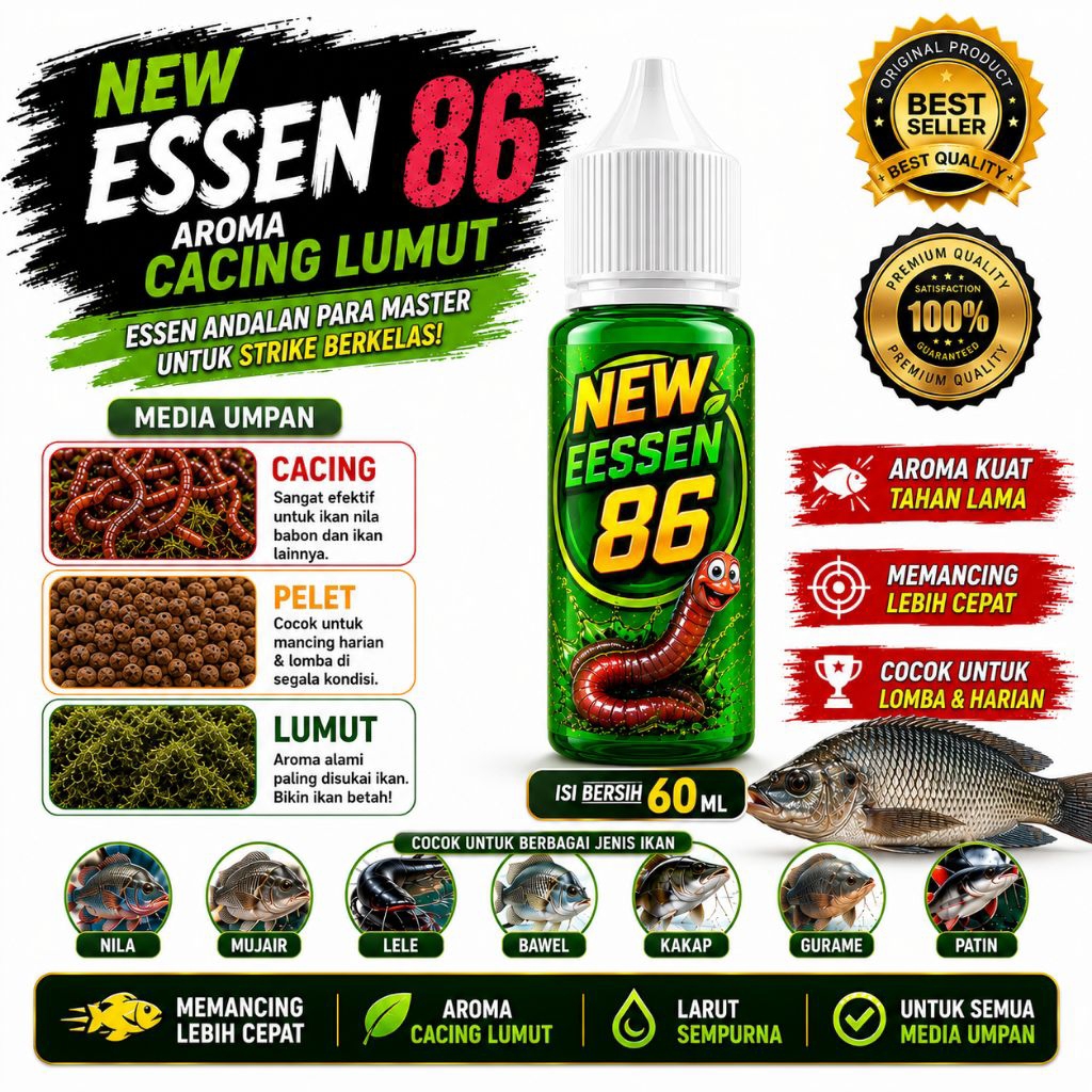 NEW Essen 86 cacing lumut 60 ml Super Essen Ikan Nila Liar mujaer ikan mas ikan lele ikan super babo