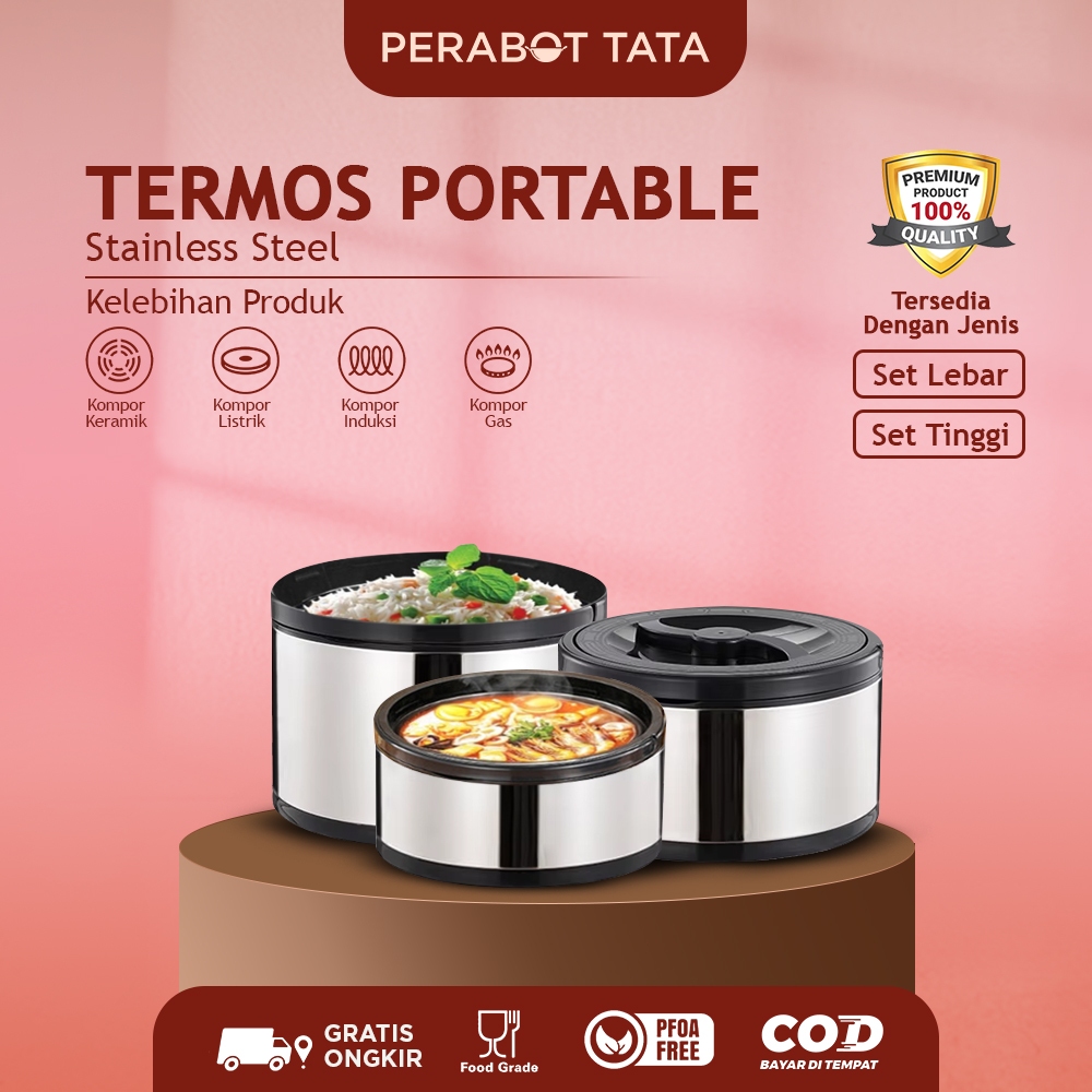 Food Container Portable Termos Makanan Portable Tahan Panas Wadah Saji Lauk & Sayur Kedap Udara