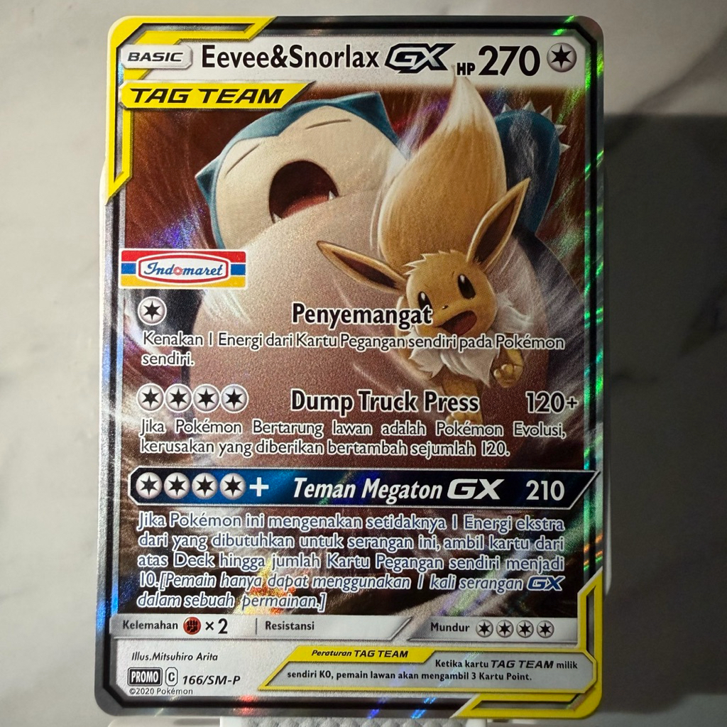 Eevee & Snorlax GX Promo Indomaret 166/SM-P Kartu pokemon Indonesia TCG