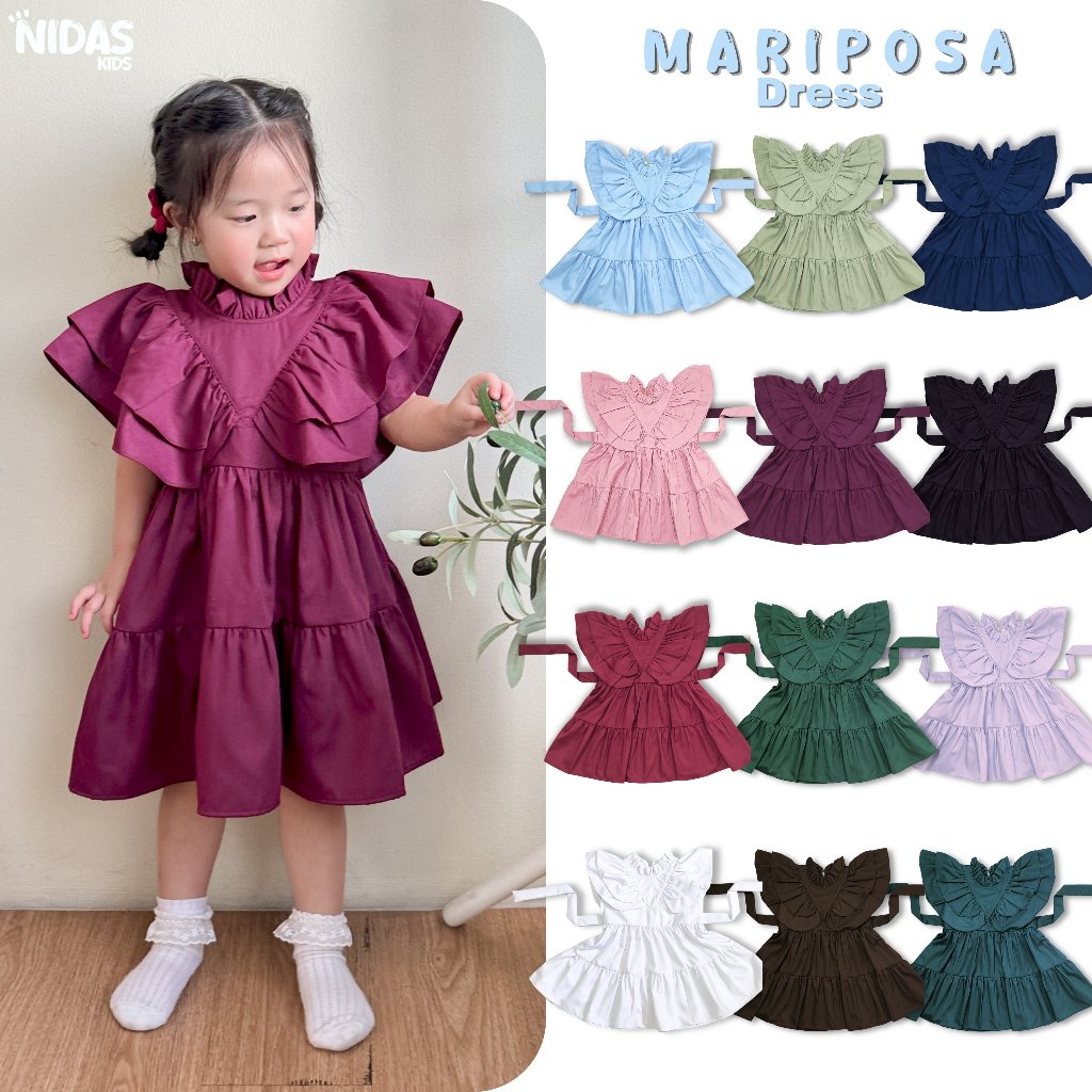 Nidas Kids - Mariposa Dress Pesta Anak Katun Lengan Pendek Rample Premium Mini dress Tunik Usia 1 2 