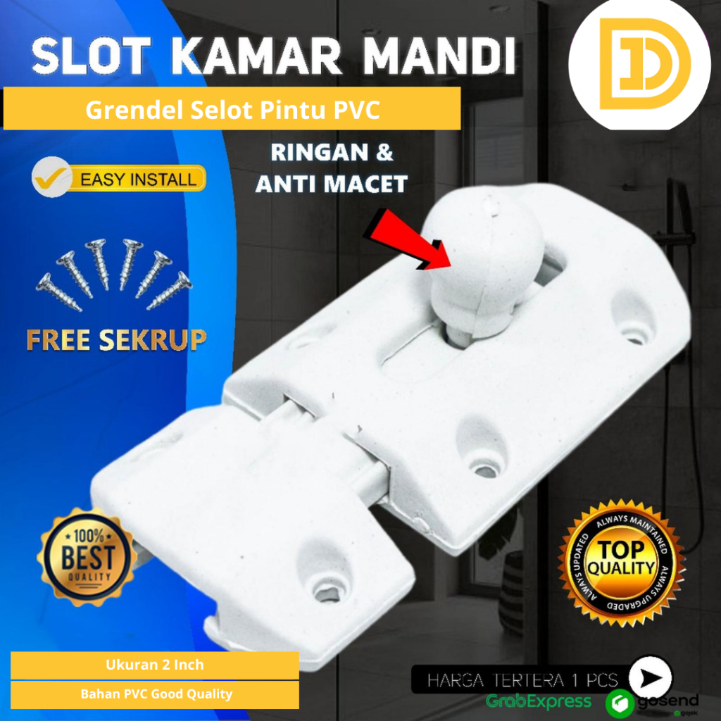 Kunci Slot Pintu Kamar Mandi Plastik Grendel Selot PVC 2 Inch Slot Putih Harga Murah Anti Macet Ring
