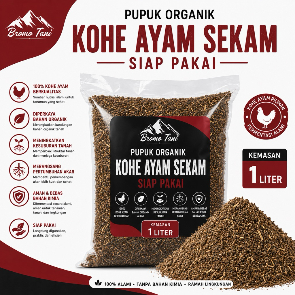 BROMO TANI Kohe Ayam Sekam Fermentasi Kemasan 1 Liter / Pupuk Organik Kohe Ayam Fermentasi / Pupuk O