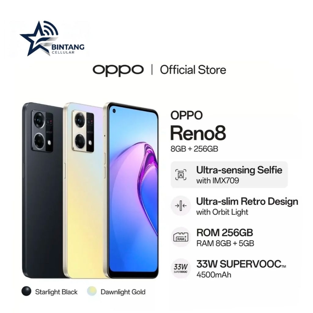HP OPPO RENO 8 8/256 GB - OPPO RENO 8 RAM 8GB ROM 256GB GARANSI RESMI