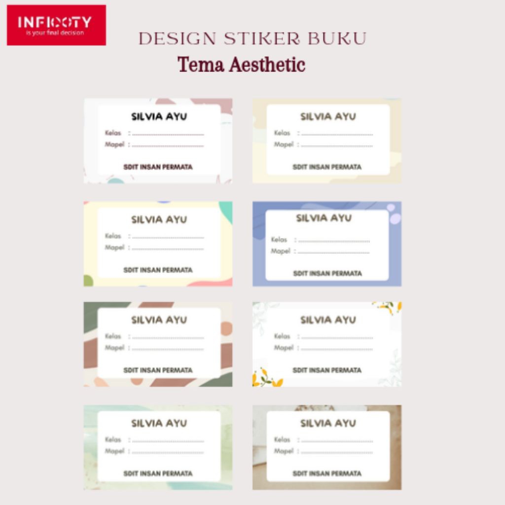 {20 PCS} Sticker Buku Mapel Estetik / Stiker label nama buku Estetik / Stiker label custom Nama Este
